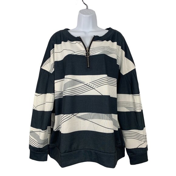 Sheilay Womens Black & White Striped Half-Zip Pullover Sweatshirt Size XL - Picture 1 of 11